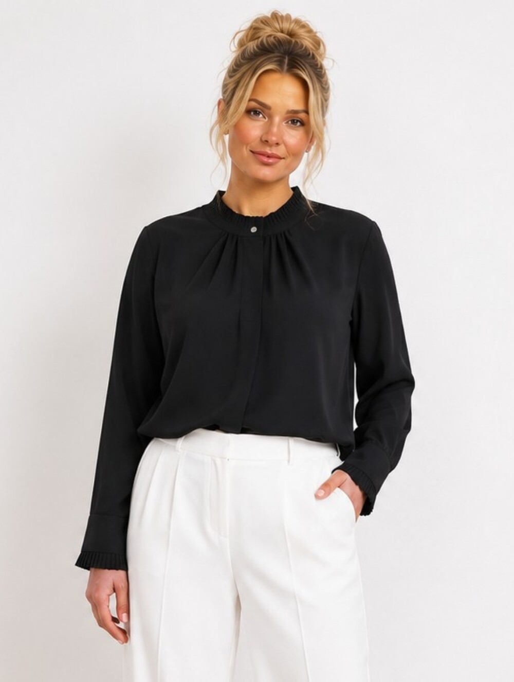 Calvin Klein Black Long Sleeve Blouse Large Minimalist Career Top